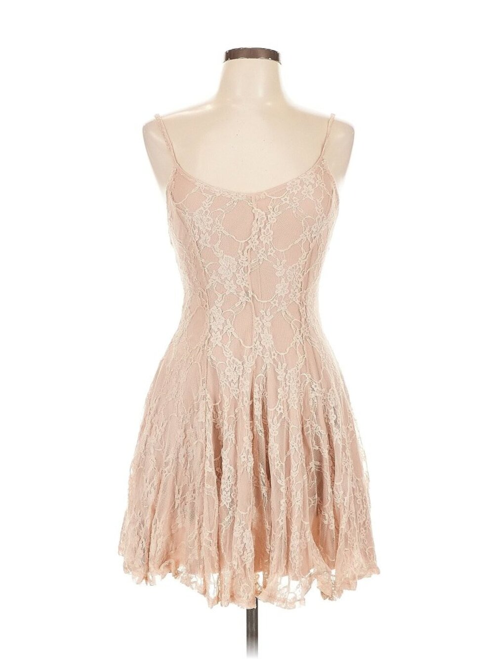 VTG y2k Lace Mini Slip Dress Wet Seal Cream Tan 2000s Nude Look Sexy Fairy